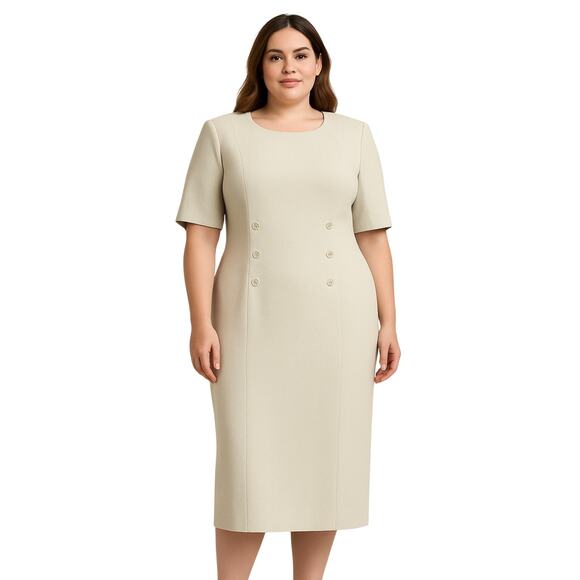 Givenchy Selection de Givenchy Wool Blend Sheath Dress 16W Beige Vintage - Picture 1 of 7